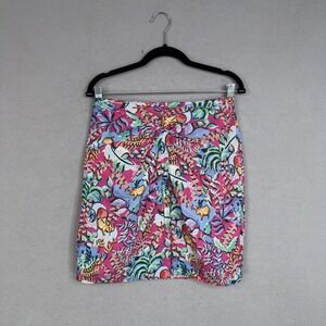 J McLaughlin Skirt Womens 4 Pink Animal Floral Tropical Hawaiian Resort Vacation